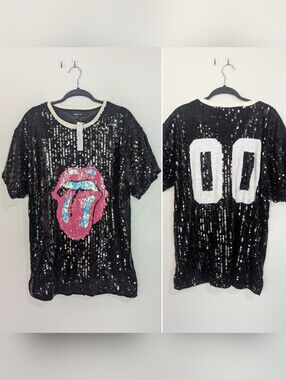 Good Time LA NWT The Rolling Stones Sequin Graphic Jersey Tee Size Medium